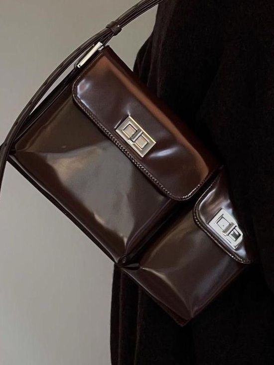 BY FAR Handbags - BY FAR Billy Brown Leather Shoulder Bag with Adjustable Strap